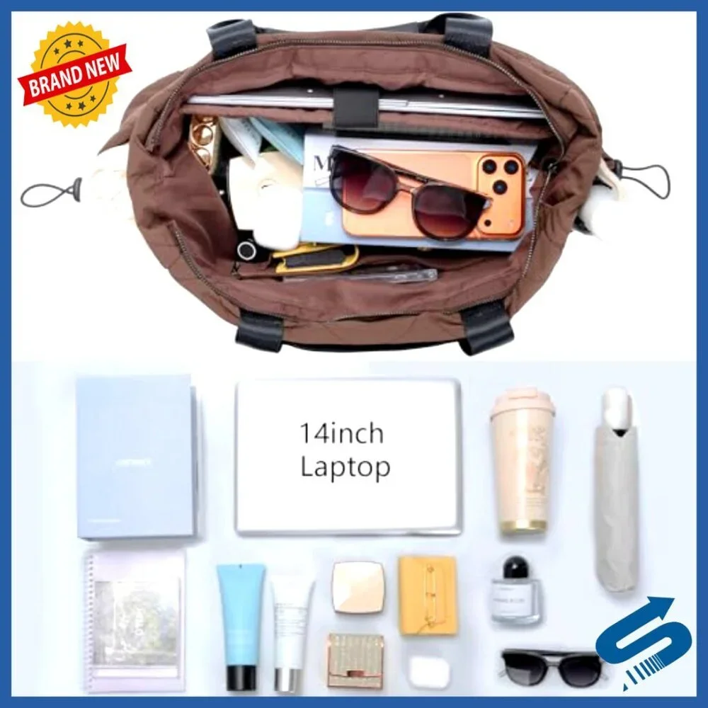 Lightweight Puffy Tote Bag with Laptop Compartment 15.75x12.6 Inches